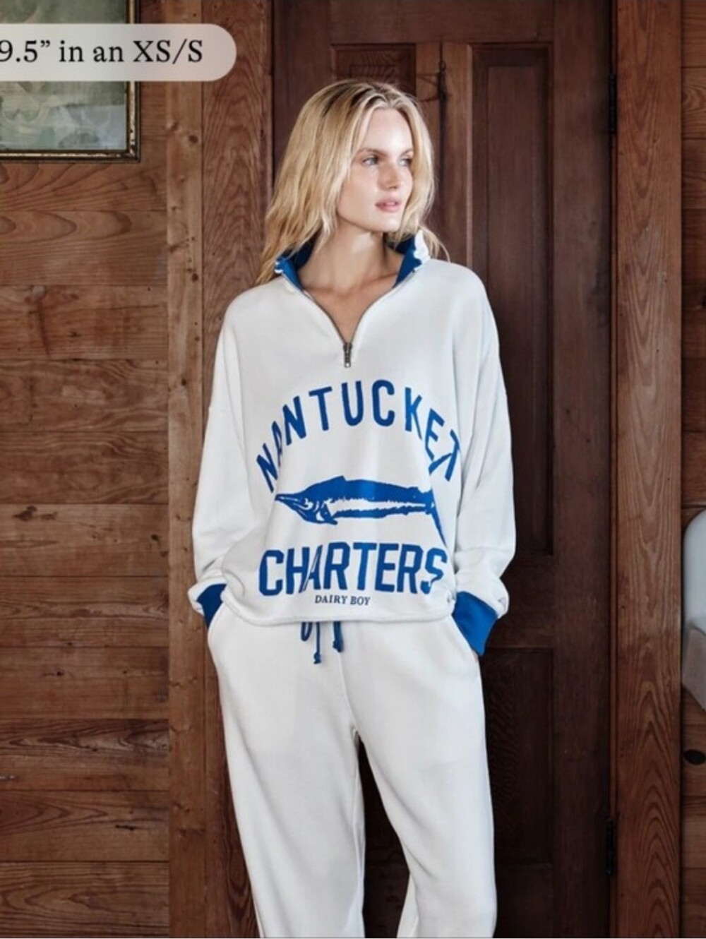 NWT Dairy Boy NANTUCKET Charters Oversized White & Blue Quarter Zip Pullover XL - Picture 2 of 6
